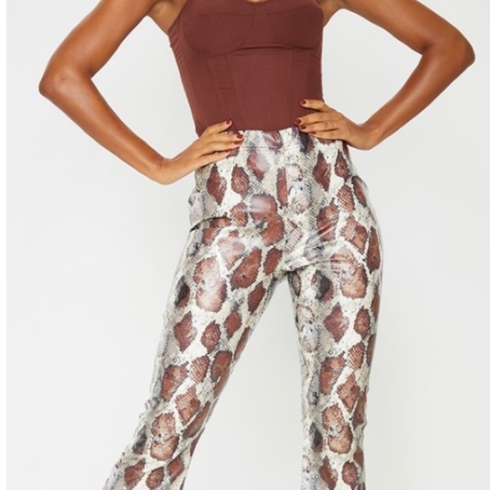 PrettyLittleThing Multi Snake Faux Leather Flared Pants